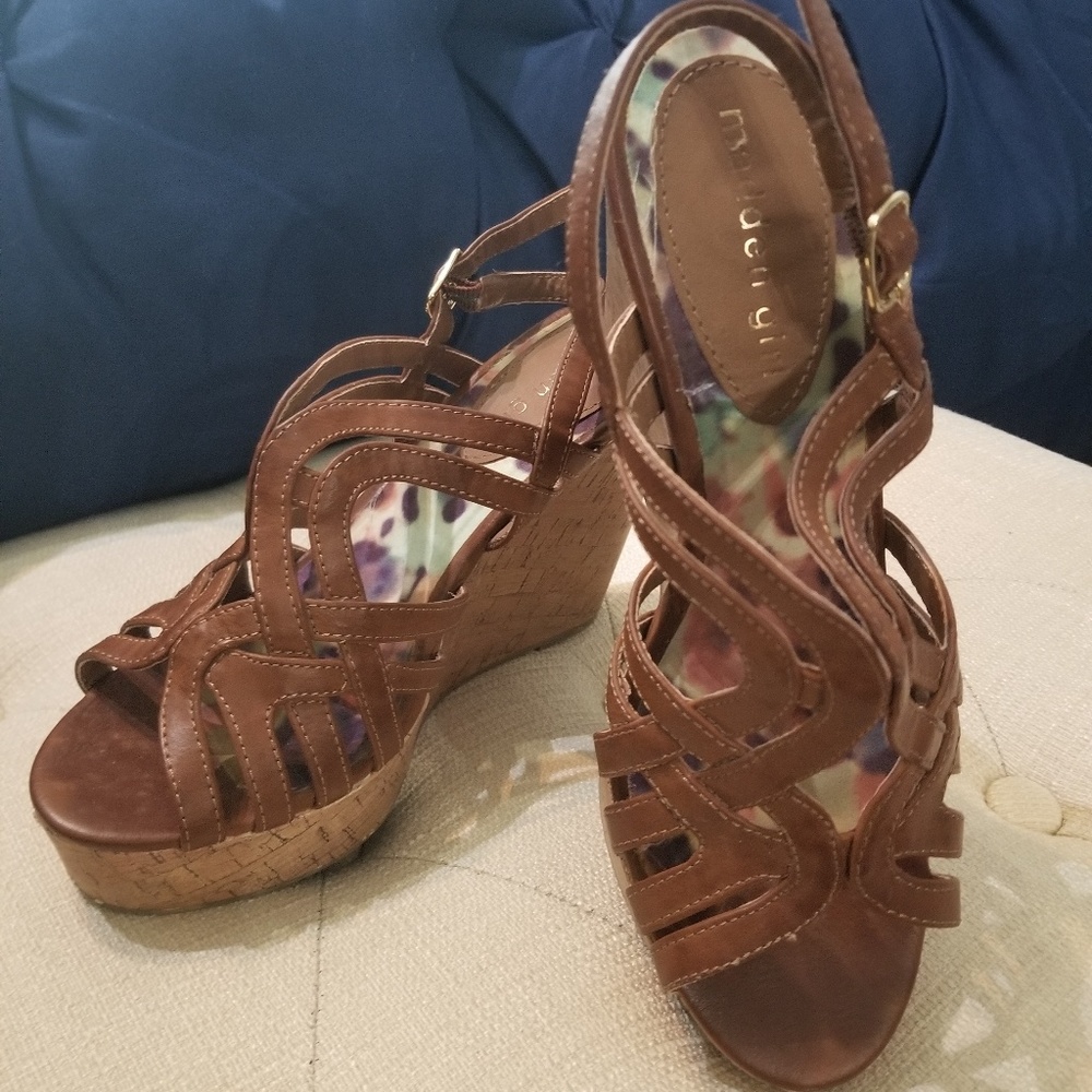 Brown Cognac Paris Elmaa Cork Platform Wedges